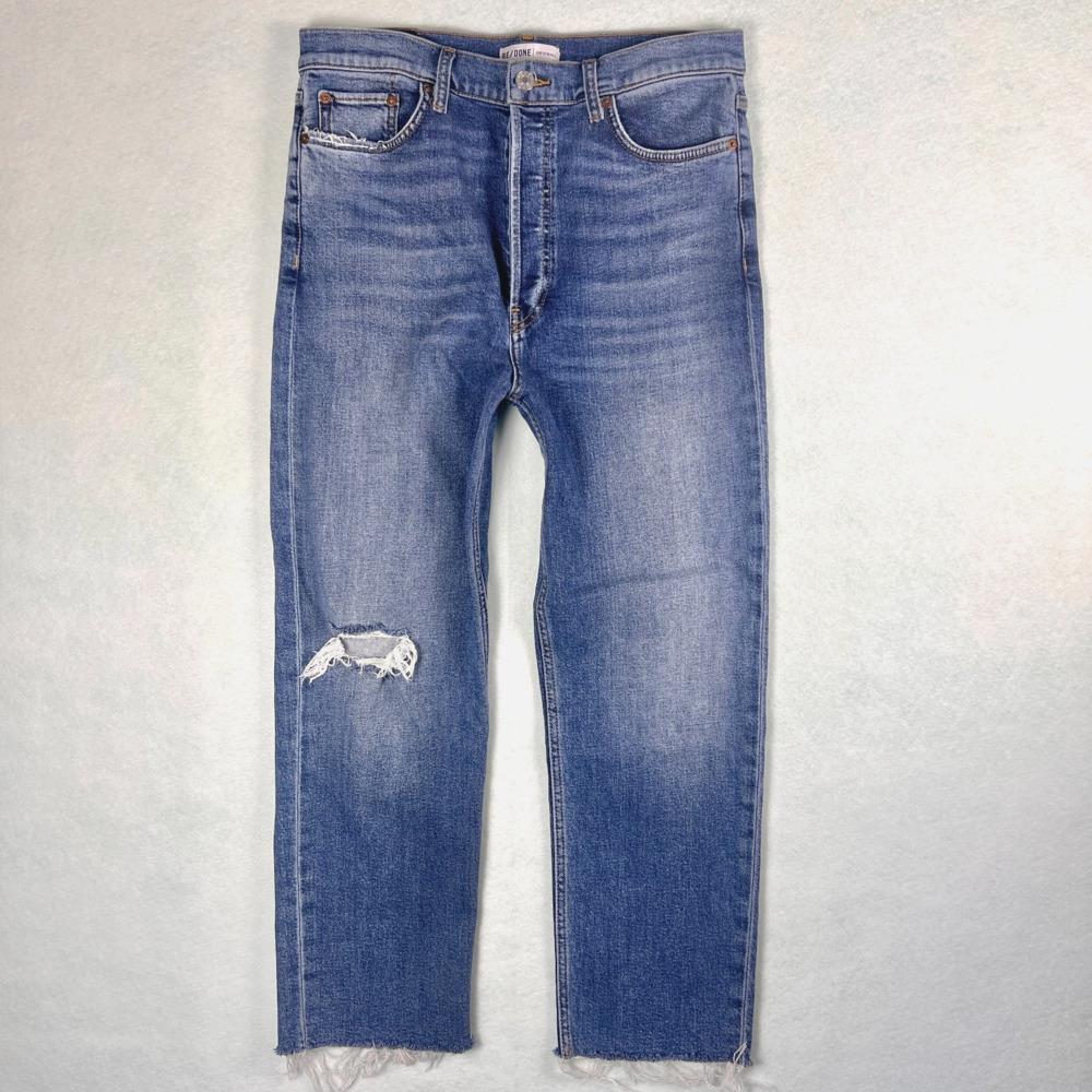 RE/DONE 70s Ultra High Rise Stove Pipe Jeans W30 30 Straight Crop Denim Raw